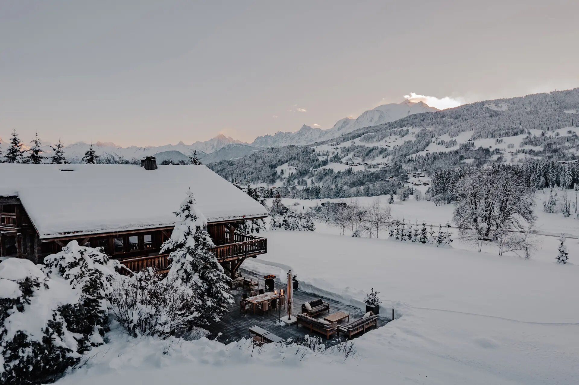 Vue panoramique sur Megève en hiver, chalet de luxe Megève