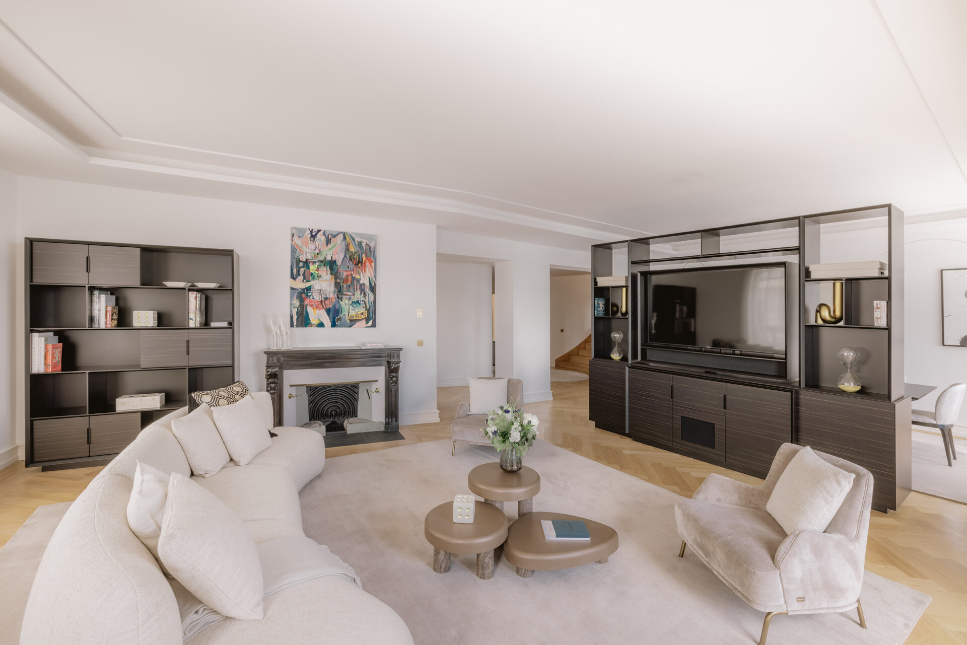 Salon principal, appartement de luxe Genève quai Wilson