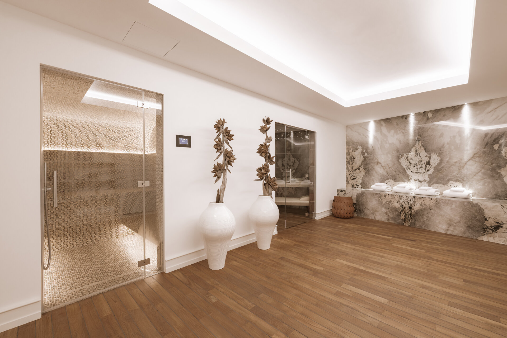 Espace spa partagé, hammam et sauna, résidence Quai Wilson Genève