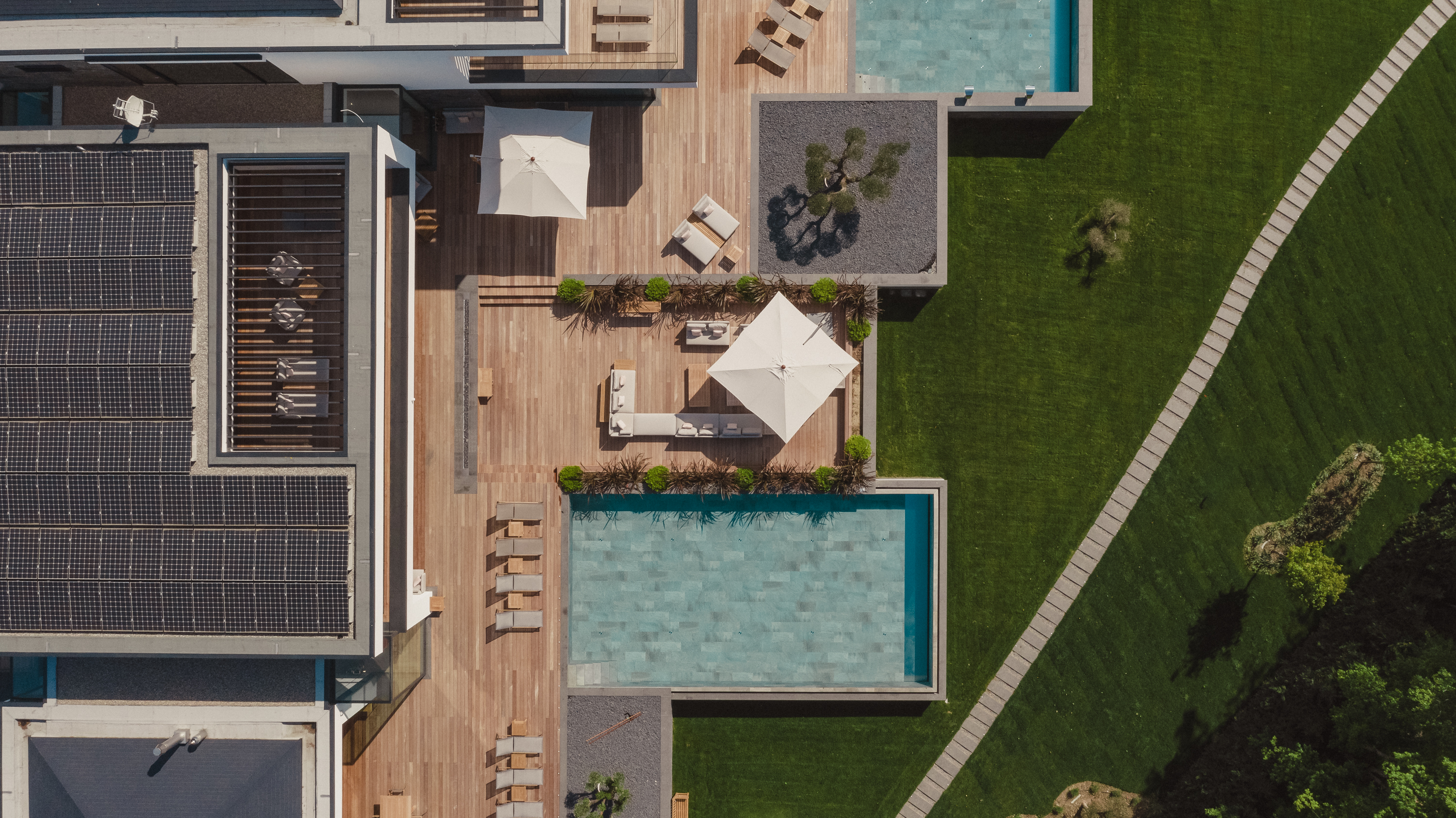 Vue aérienne top-down de Villa Genève et de ses jardins